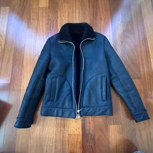 Officine Generale Lather + Fur Lined Bomber Jacket Size S